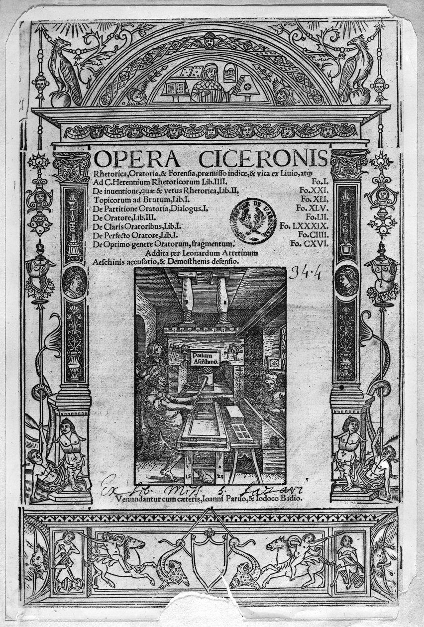 Opera Ciceronis的标题页，出版于1520年 作者 法语学校