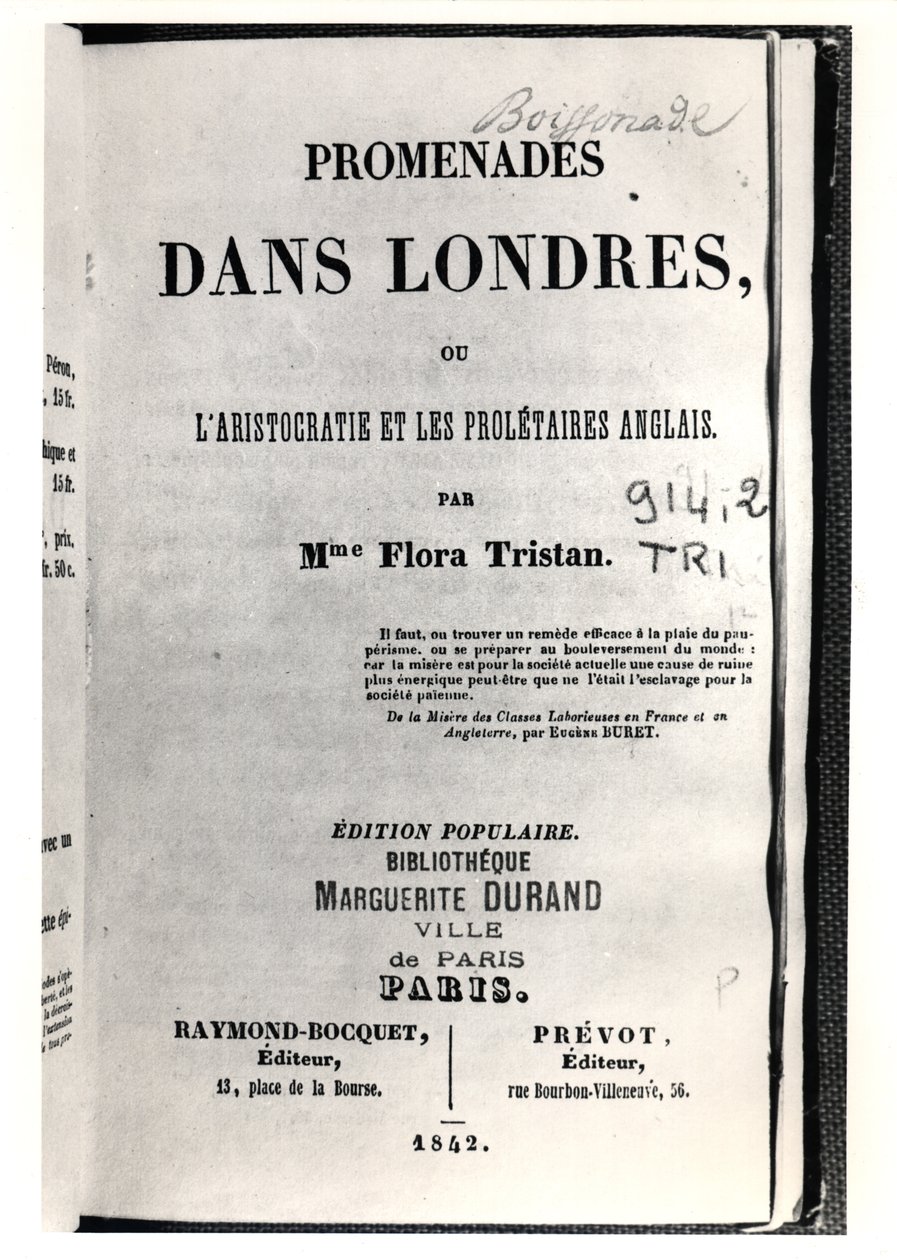 Flora Tristan（1803-44）在伦敦的Promenades标题页，由Raymond-Bocquet和Prevot于1842年在巴黎出版 作者 法语学校