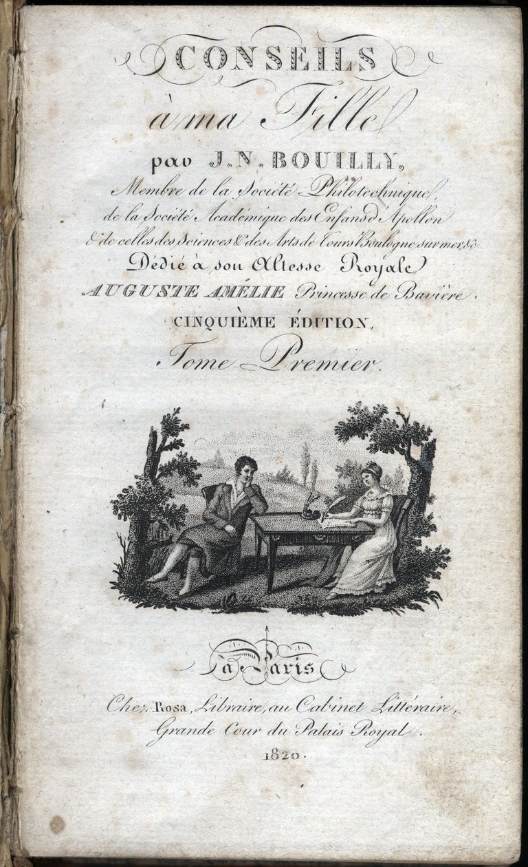Jean Nicolas Bouilly (1763-1842)的《给我女儿的提示》扉页。1820.私人收藏。 作者 法语学校