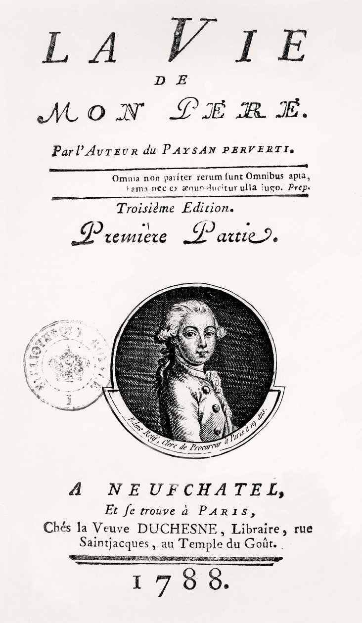 1788年“ La Vie de Mon Pere”的书名页 作者 法语学校