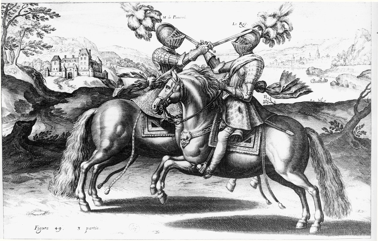 Henri IV（1553-1610）和Antoine de Pluvinel（1555-1620）之间的比赛场景 作者 法语学校