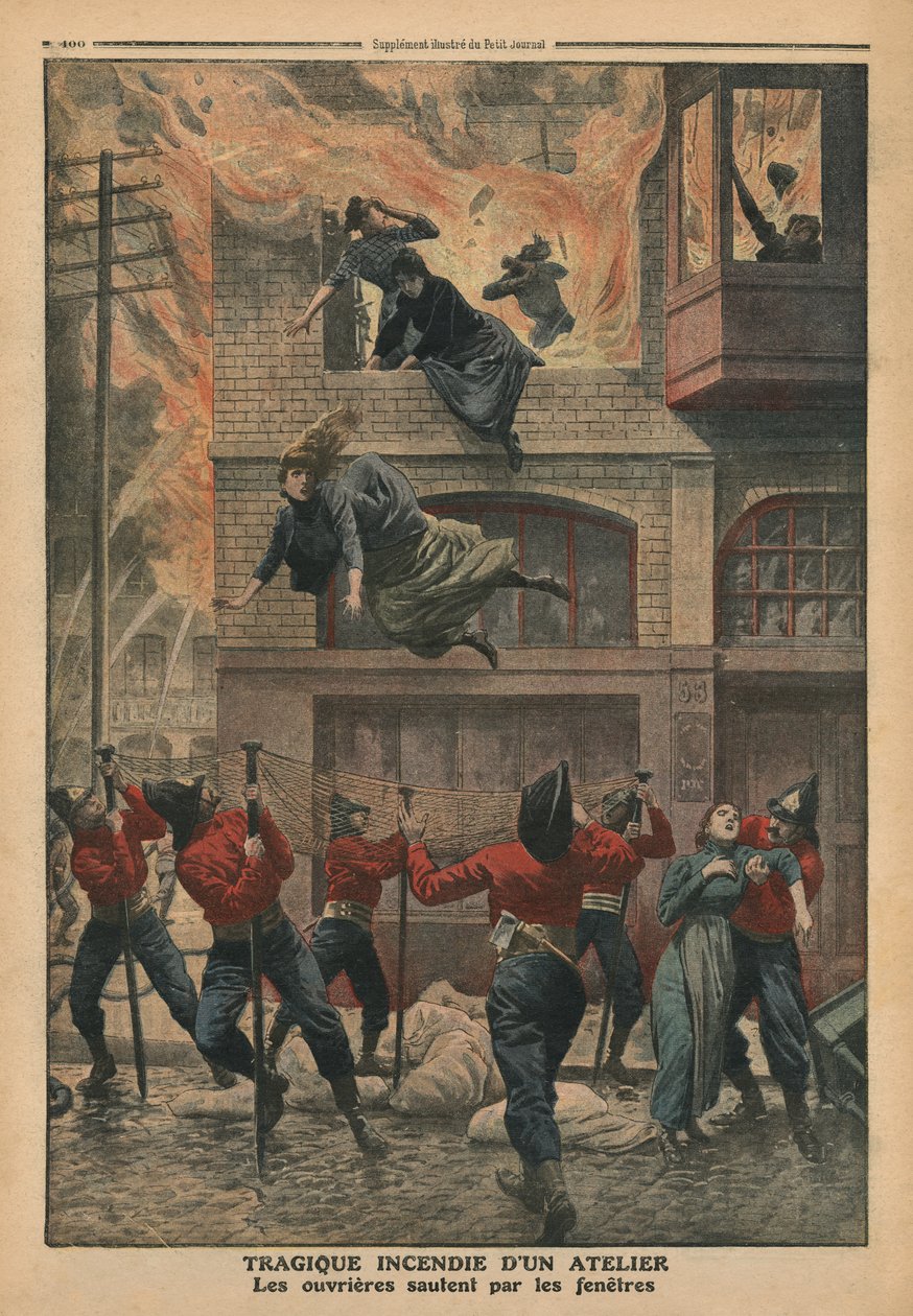 在新泽西州纽瓦克的一个研讨会上的悲剧火灾，来自&39;Le Petit Journal&39;的插图，补充illustre，1910年12月11日（彩色光刻） 作者 法语学校