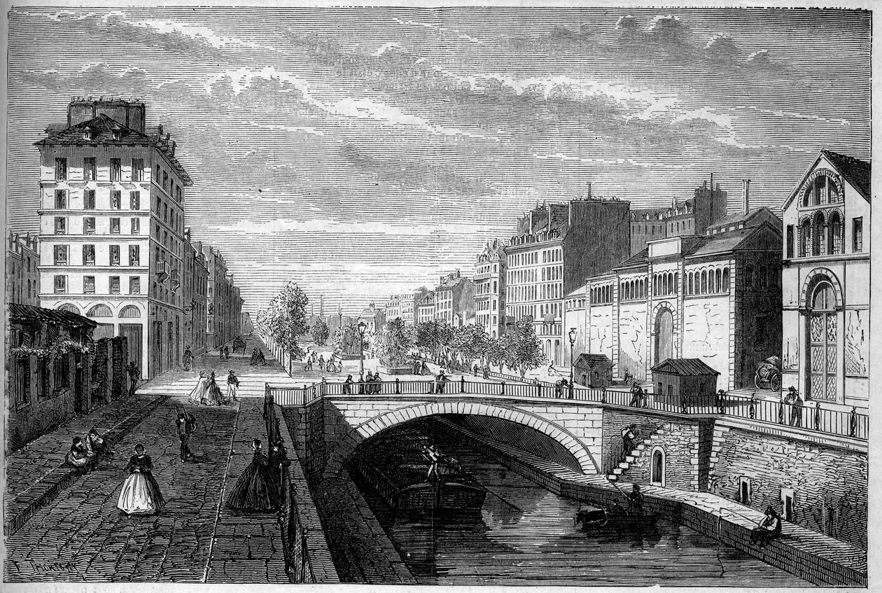 Transformations of Paris under the Second Empire, Haussmannian Paris: view of the boulevard Richard Lenoir established on the vault of the Canal Saint Martin. Engraving in “” Le Monde Illustré”” n°233 of September 28 作者 法语学校