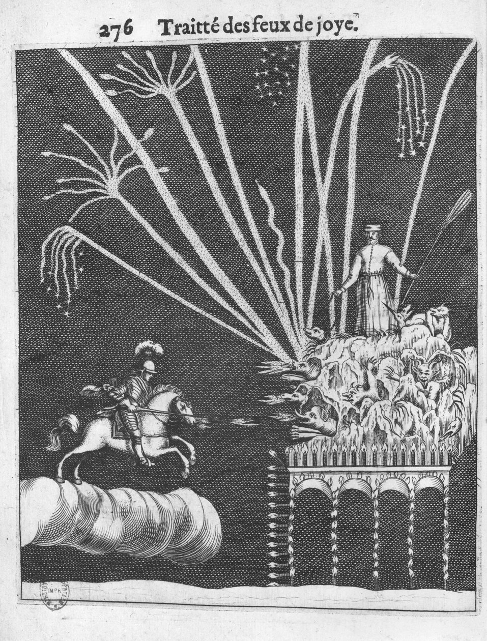 “篝火论”，弗朗索瓦·马尔萨斯的“战争实践”插图，巴黎，1656年 作者 法语学校
