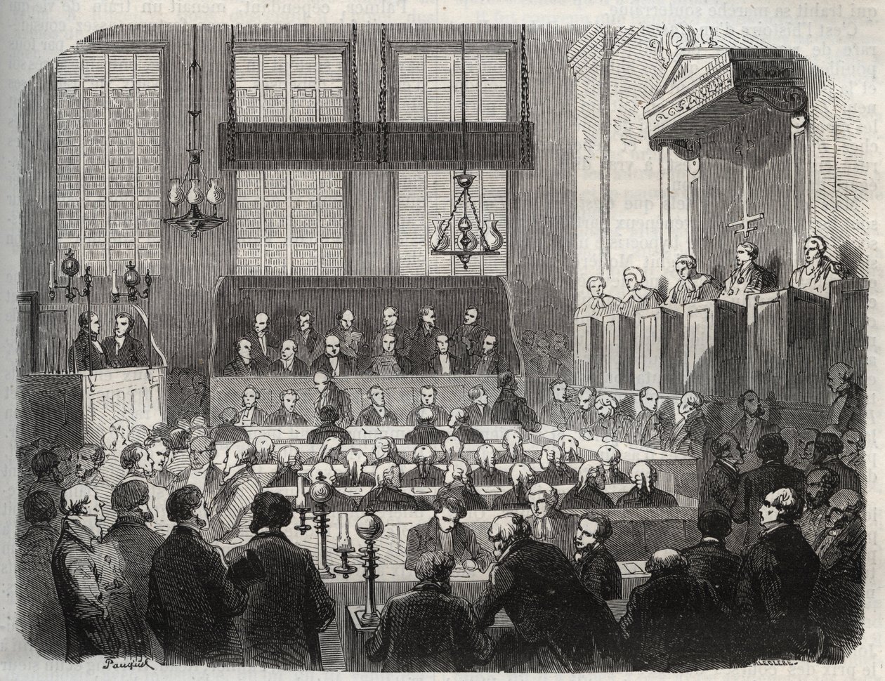 1856年5月在中央刑事法院对威廉-帕尔默的审判，罪名是在鲁格利向约翰-帕森斯-库克投毒（雕刻）--1856年威廉-帕尔默在伦敦中央刑事法院受审--Armand Fouqui的 "Causes celebres de touspeuples "中的雕版画 作者 法语学校