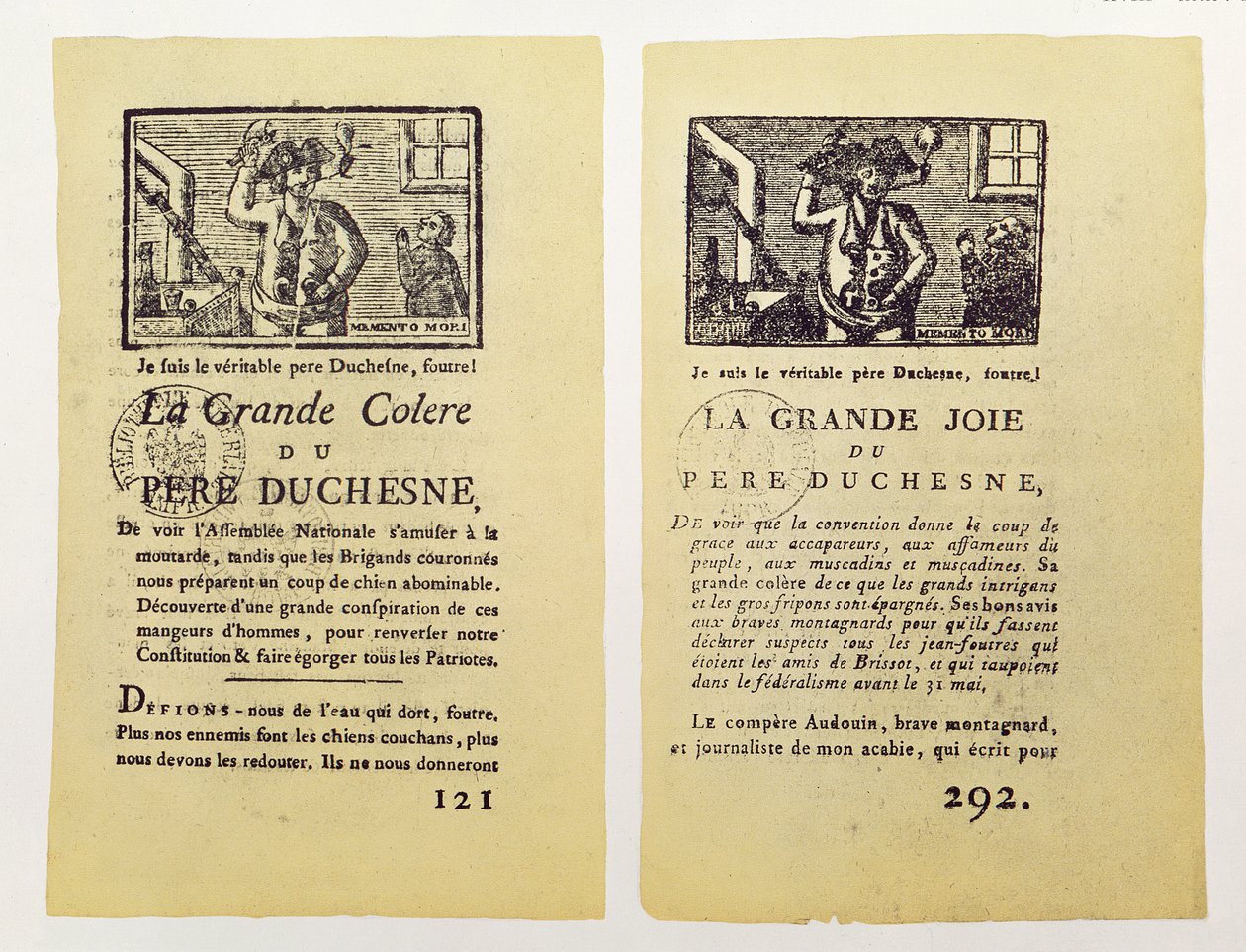 两页来自La Grande Colere，Pere Duchesne，1792年 作者 法语学校