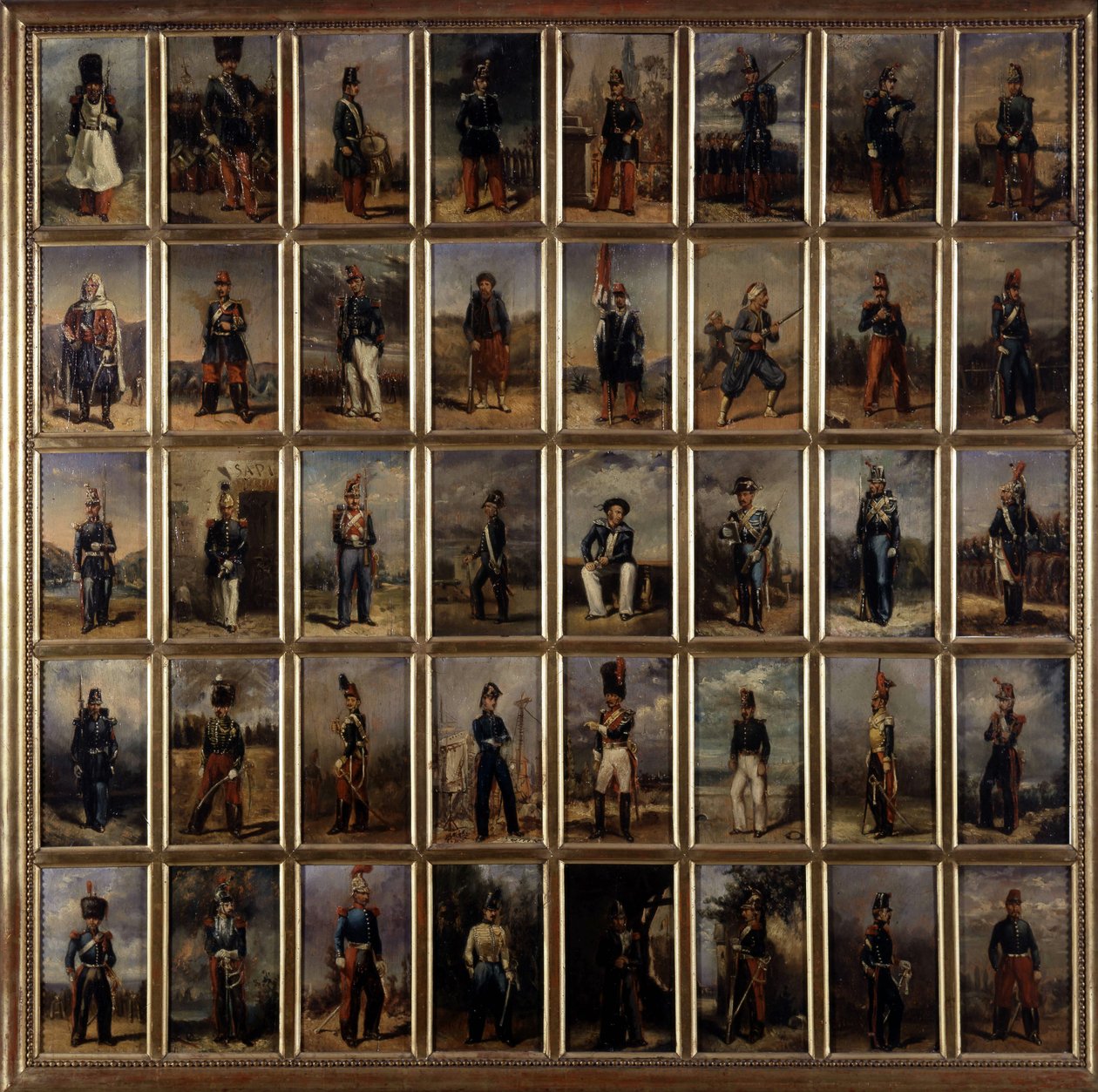 第一和第二帝国的制服，木板绘画，19世纪末。 作者 法语学校