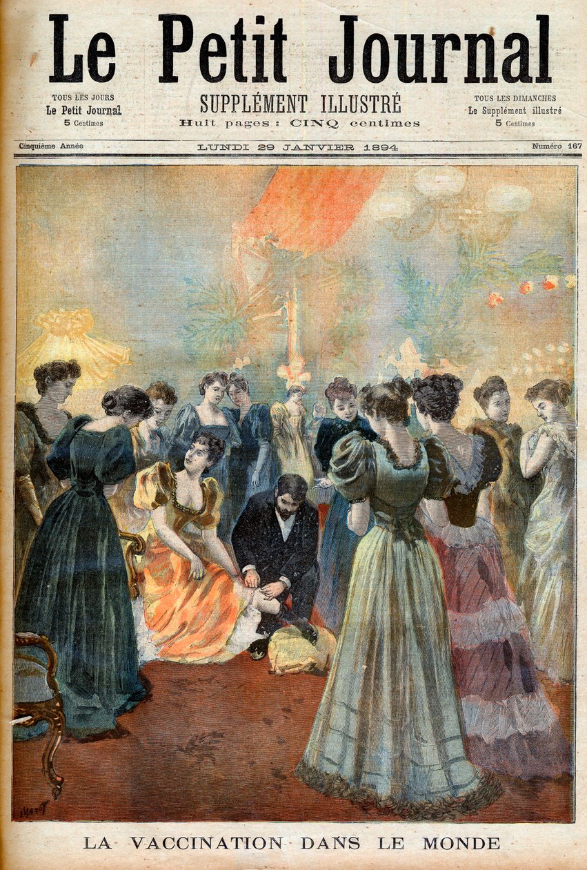 天花流行期间的晚间招待会上的疫苗接种，摘自《小报》，1894年1月29日 作者 法语学校