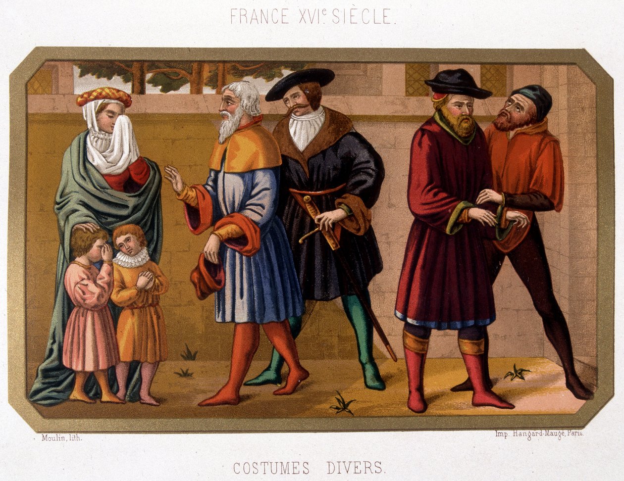 Various costumes of the bourgeoisie in the 16th century - chromo. 19th century based on period document 作者 法语学校