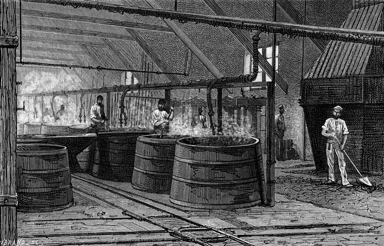 Vats of the Suffrice factory charged to ecumer the Seine. Engraving in “” Le Journal de la jeunesse”” 作者 法语学校