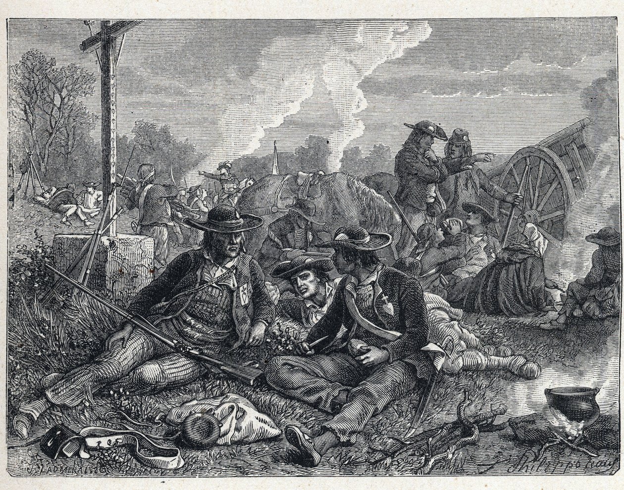 旺地战争（1793-1796）：旺地叛乱者的营地。 作者 法语学校