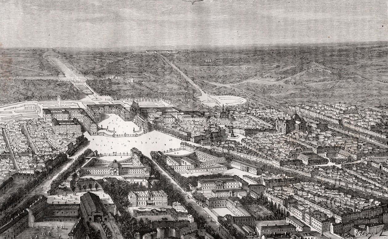 19世纪的凡尔赛和他的城堡--V.A. Malt-Brown的 "La France illustree: geography, history, statistical administration "中的雕版画。1884 作者 法语学校