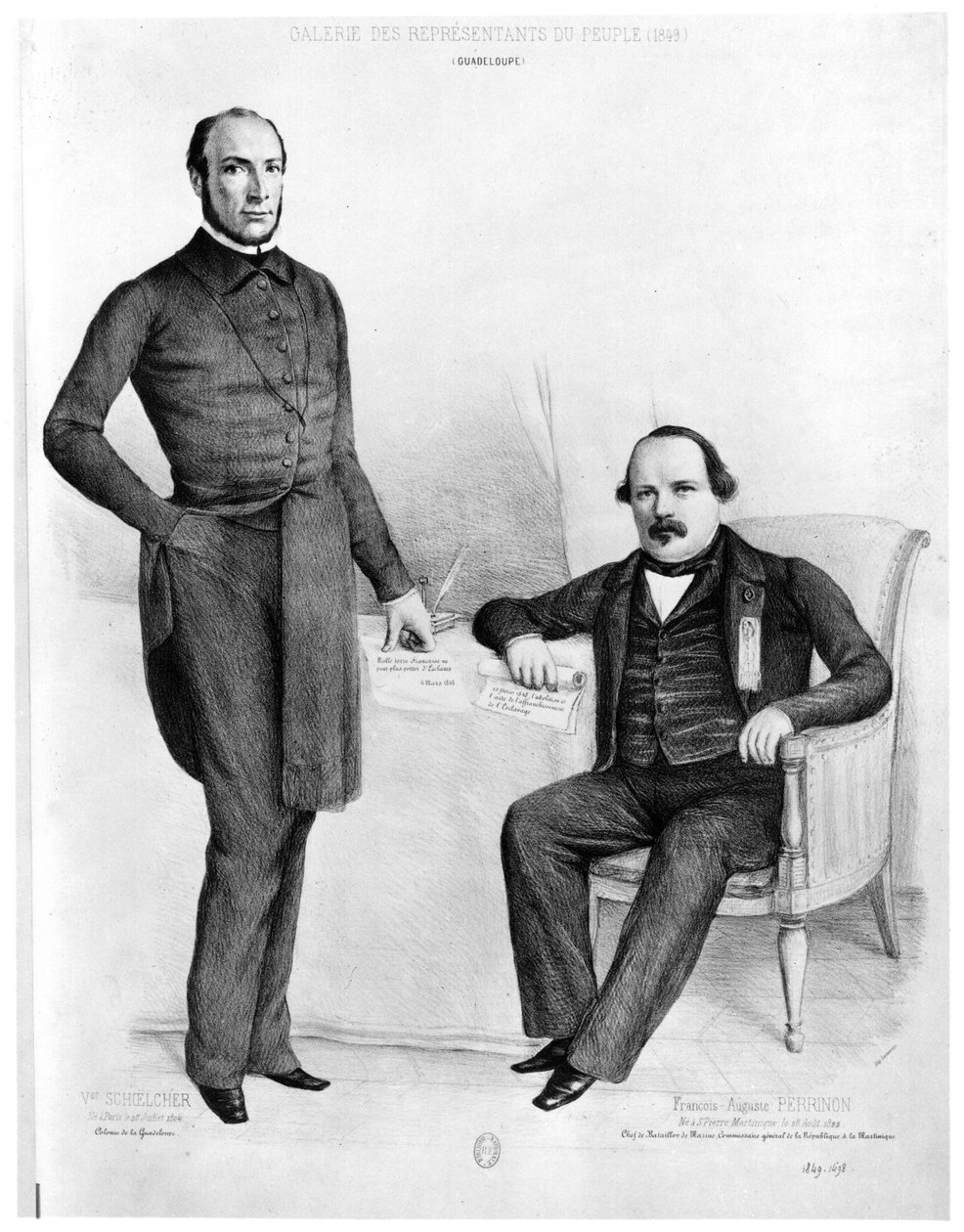 Victor Schoelcher（生于1980年）和Francois-Auguste Perrinon（生于1822年）瓜德罗普岛和马提尼克岛代表，1849年 作者 法语学校