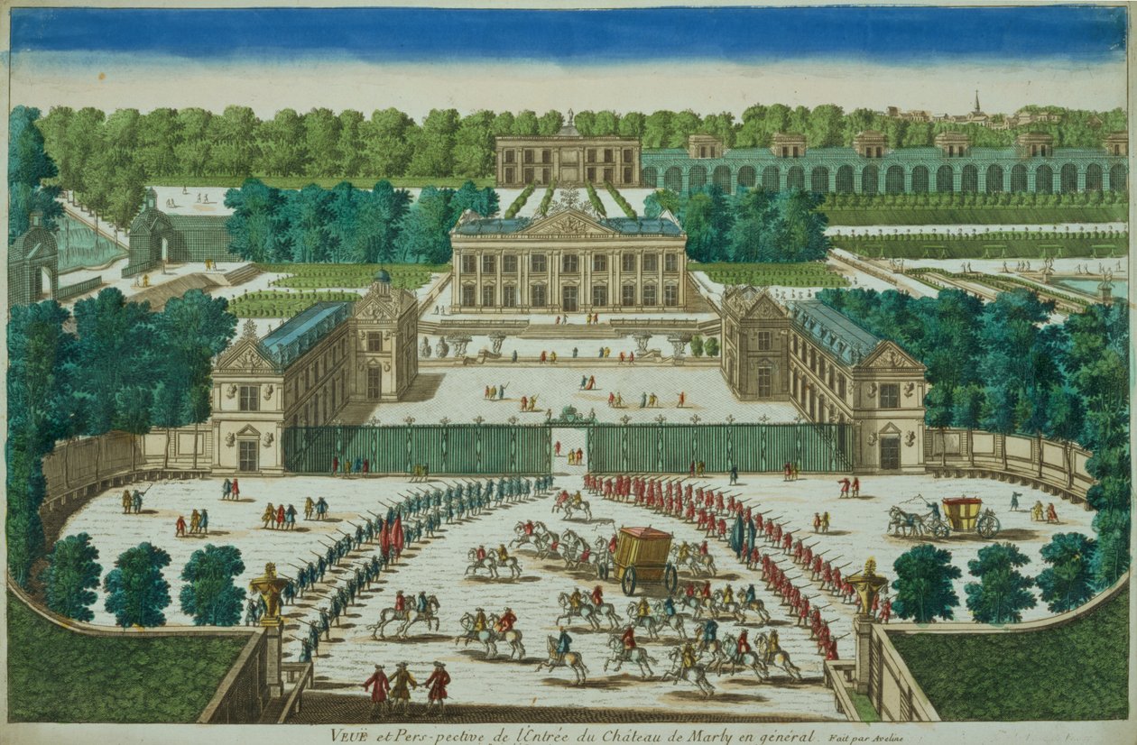 由Antoine Aveline（1691-1743）雕刻的Marly城堡入口的视图和透视图 作者 法语学校