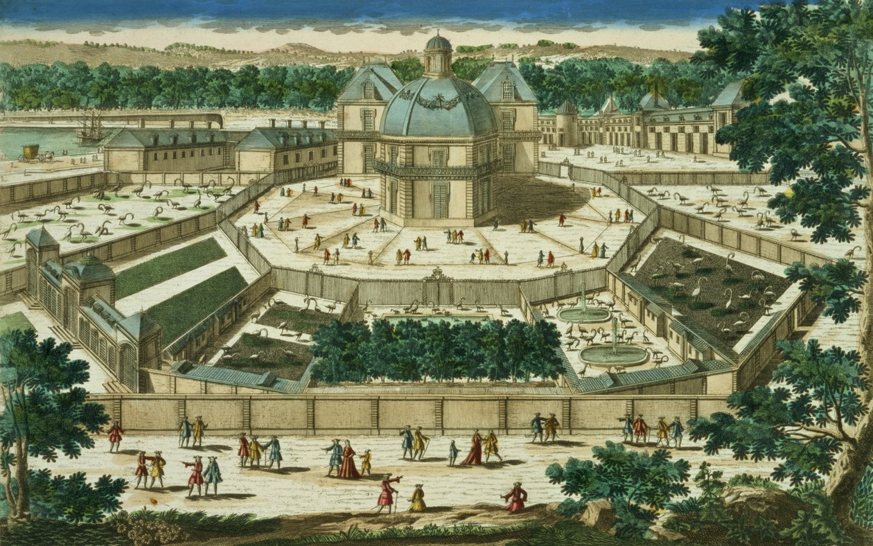 凡尔赛宫沙龙de la Menagerie的观点和透视，由Antoine Aveline雕刻（1691-1743） 作者 法语学校