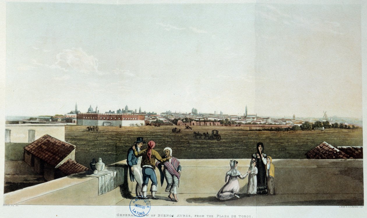 阿根廷布宜诺斯艾利斯的景色。 19 世纪维达尔 (1820) 的石版画。 巴黎，拉丁美洲图书馆 作者 法语学校