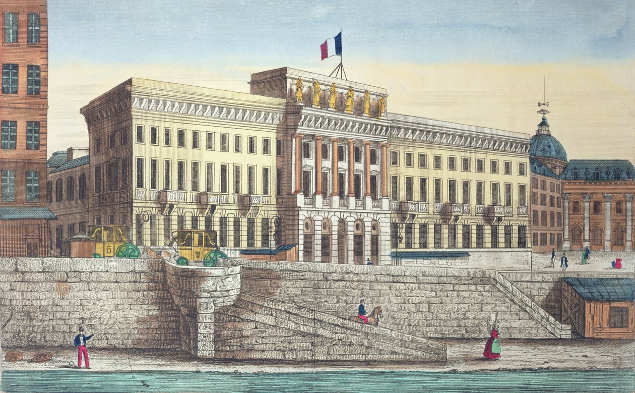 从Pont Neuf，巴黎的薄荷酒店（彩色雕刻） 作者 法语学校