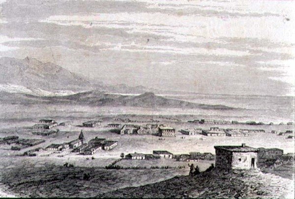 19世纪60年代的洛杉矶景色（雕刻）。 作者 法语学校