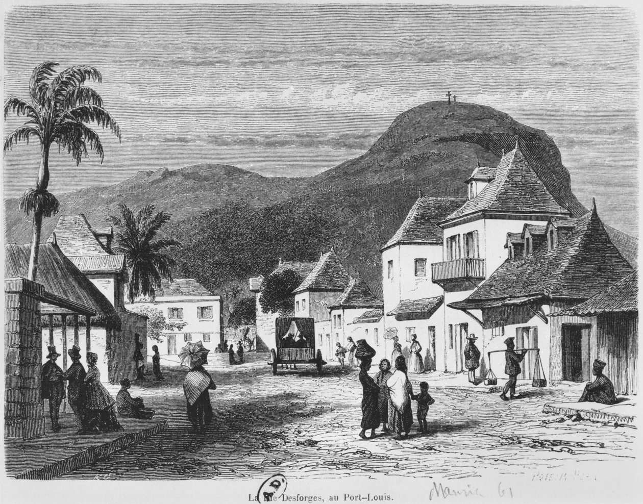 路易港，rue Desforges，毛里求斯，1861年的视图 作者 法语学校
