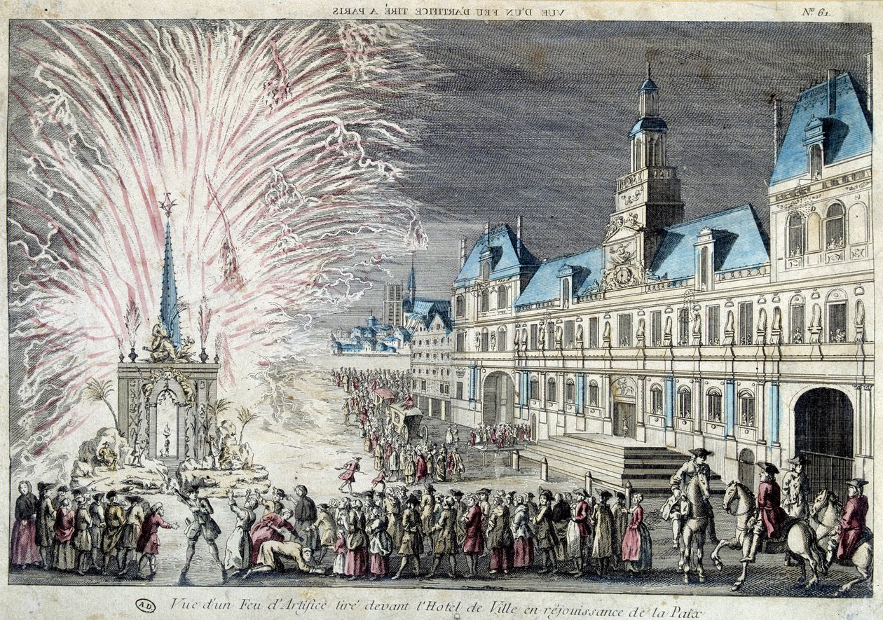 View of a fireworks shot in front of the Town Hall in reenjoyment of Peace 作者 法语学校