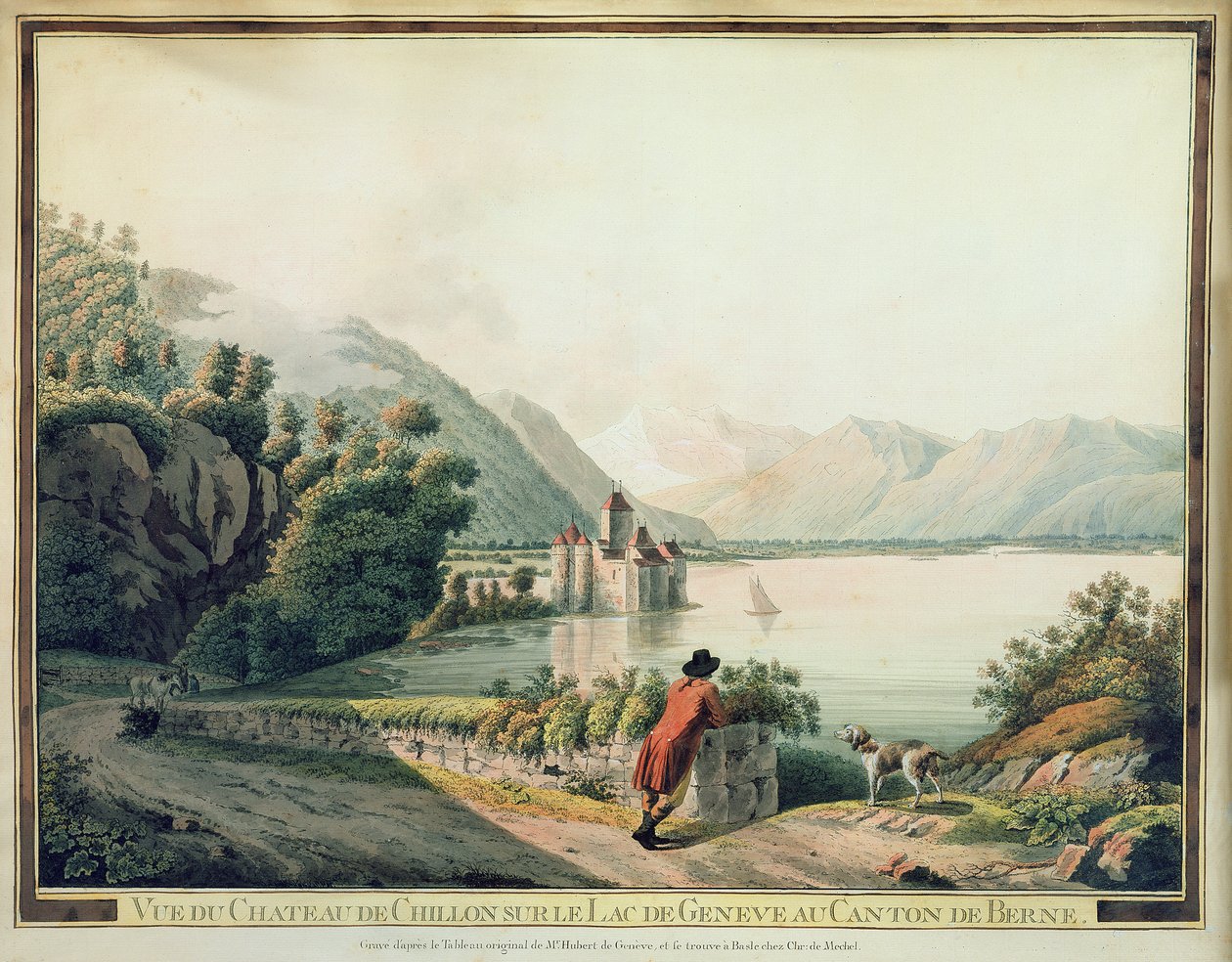 Chateau de Chillon，日内瓦湖（彩色蚀刻） 作者 法语学校