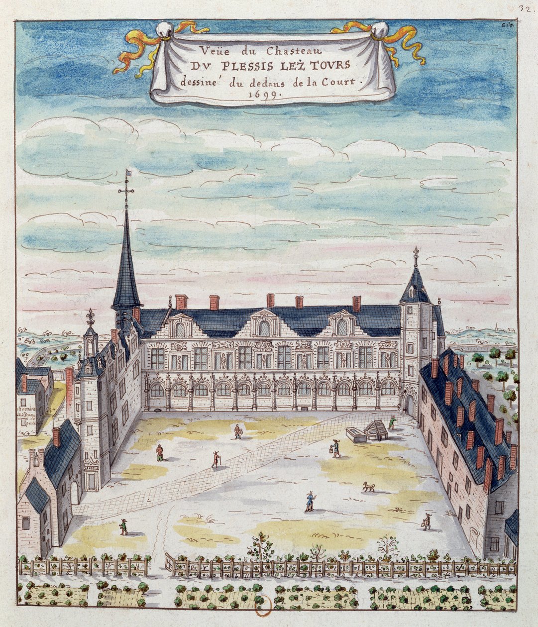 1699年Tourraine城堡de Plessis-les-Tours的视图（笔和墨水和纸张上的wc）（另见173766） 作者 法语学校