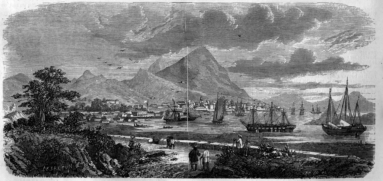 View of the City of Hong Kong (Hong Kong) (Canton Bay Island) in 1857. Engraving in “” Le Monde Illustré”” n°29 of 31 October 1857. 作者 法语学校