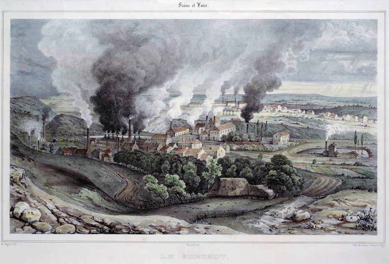 大约 1820-1830 年的铸造厂和水晶工厂的景色 作者 法语学校