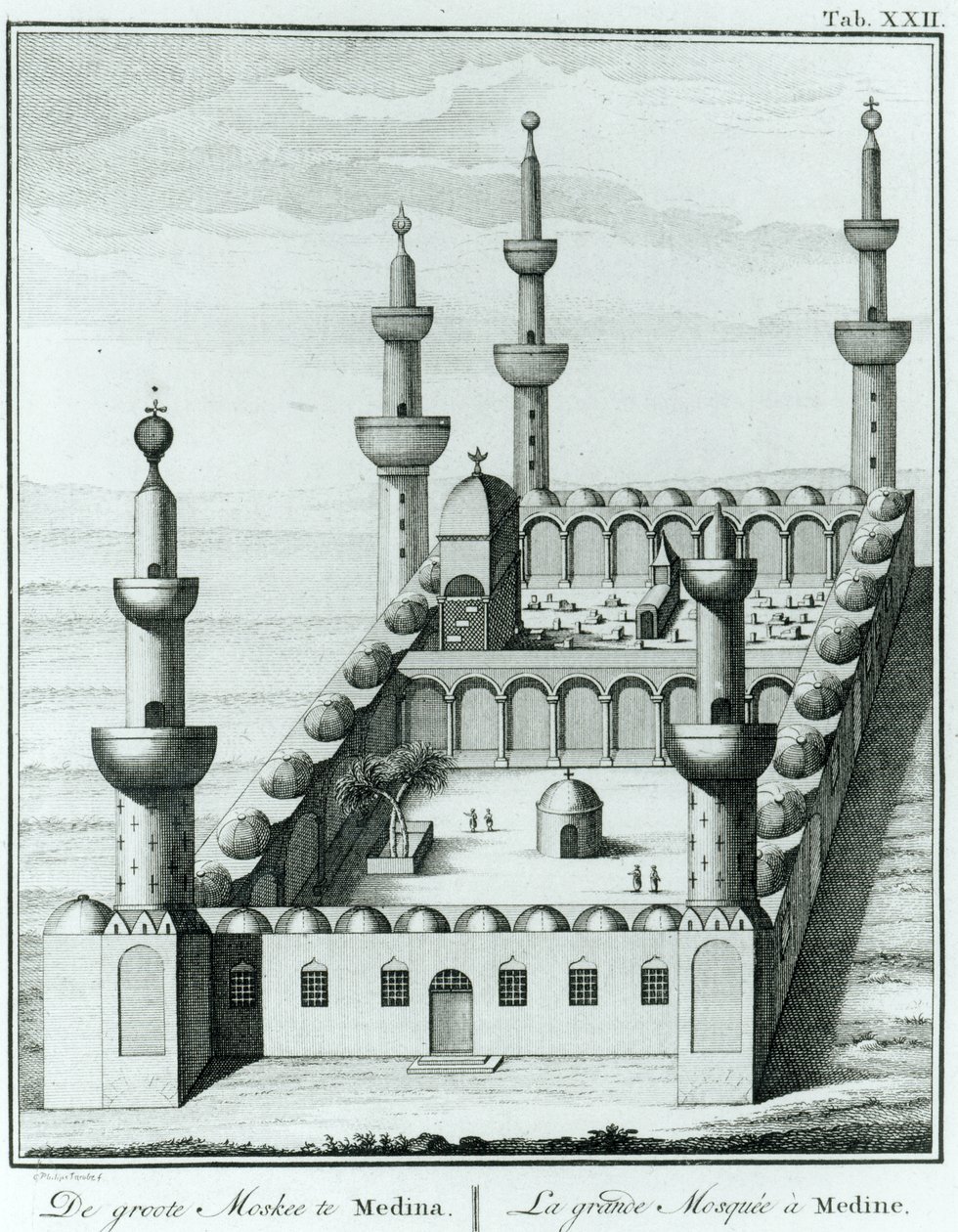 Wahhabi教派亵渎坟墓前麦地那大清真寺的视图，来自描述de lArabie by Carsten Niebuhr（1733-1815）1774年出版 作者 法语学校