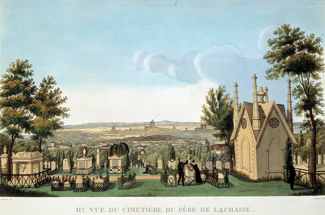 View of the Pere Lachaise cemetery in Paris. Anonymous 19th century lithograph. Private collection 作者 法语学校