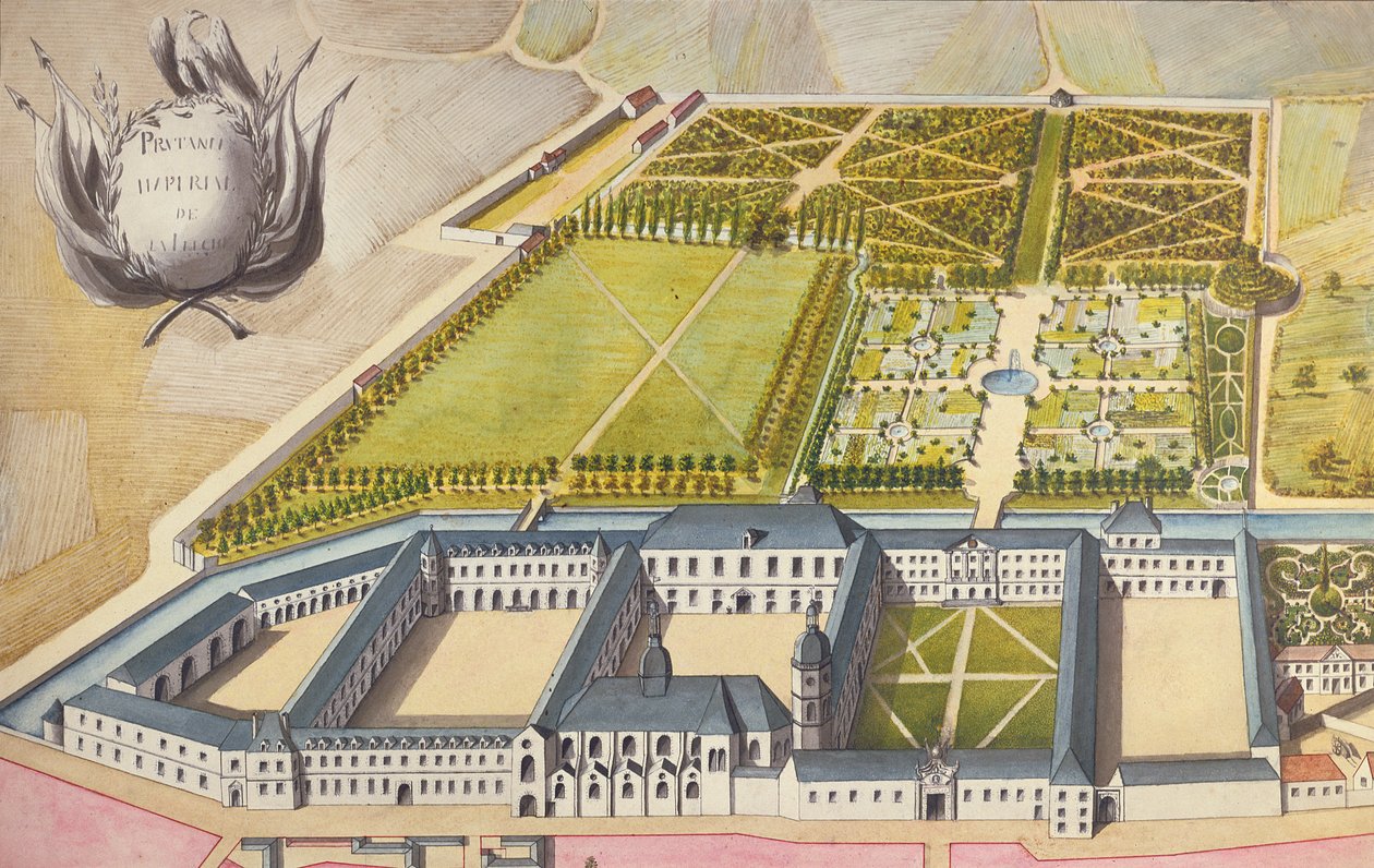 Prytanee Imperial的视图，前身为La Fleche的耶稣会学院，1810（wc） 作者 法语学校