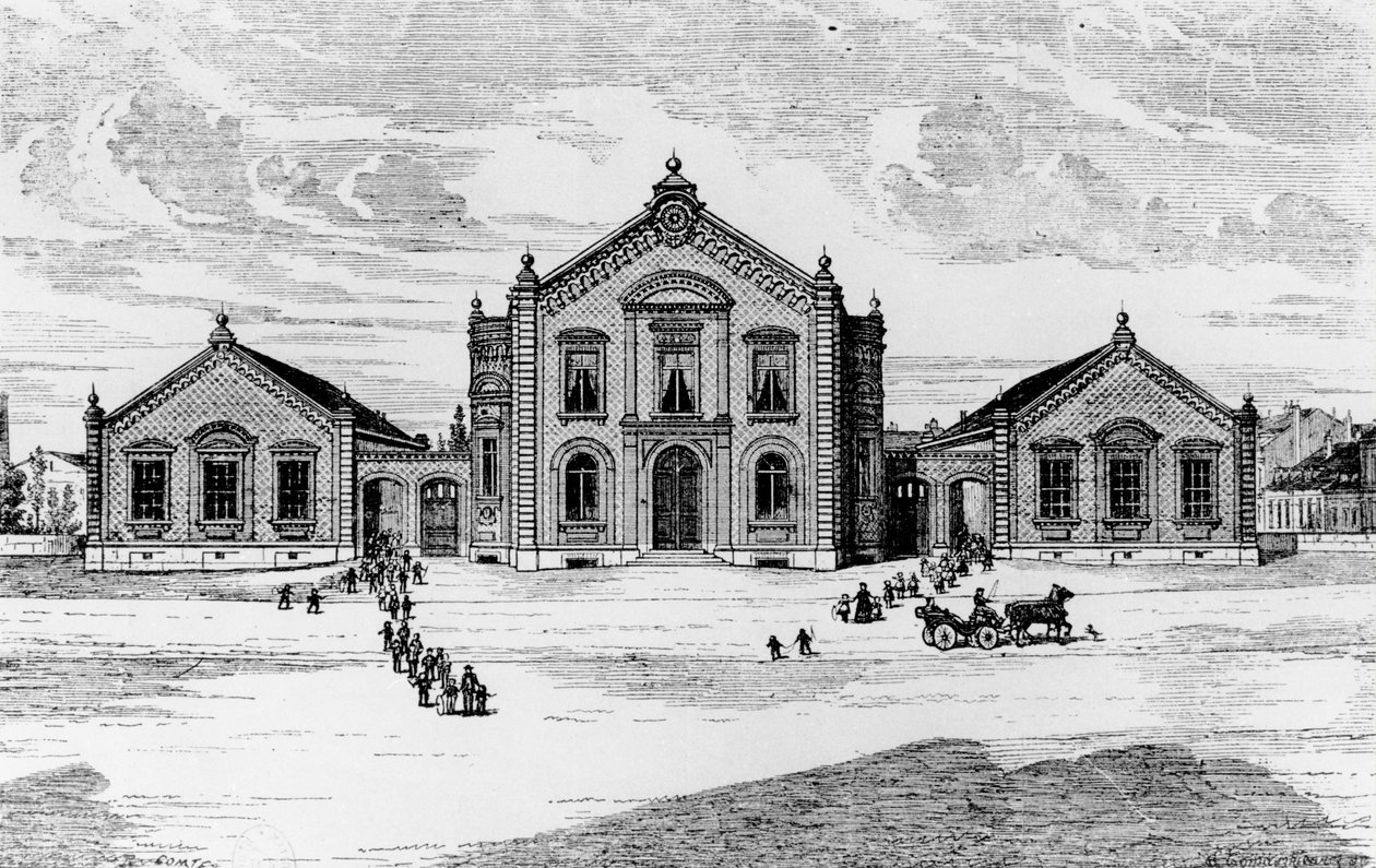 学校和剧院的视图，Guise的家庭，来自解决方案社会的Jean-Baptiste Andre Godin（1817-88），巴黎，1871 作者 法语学校