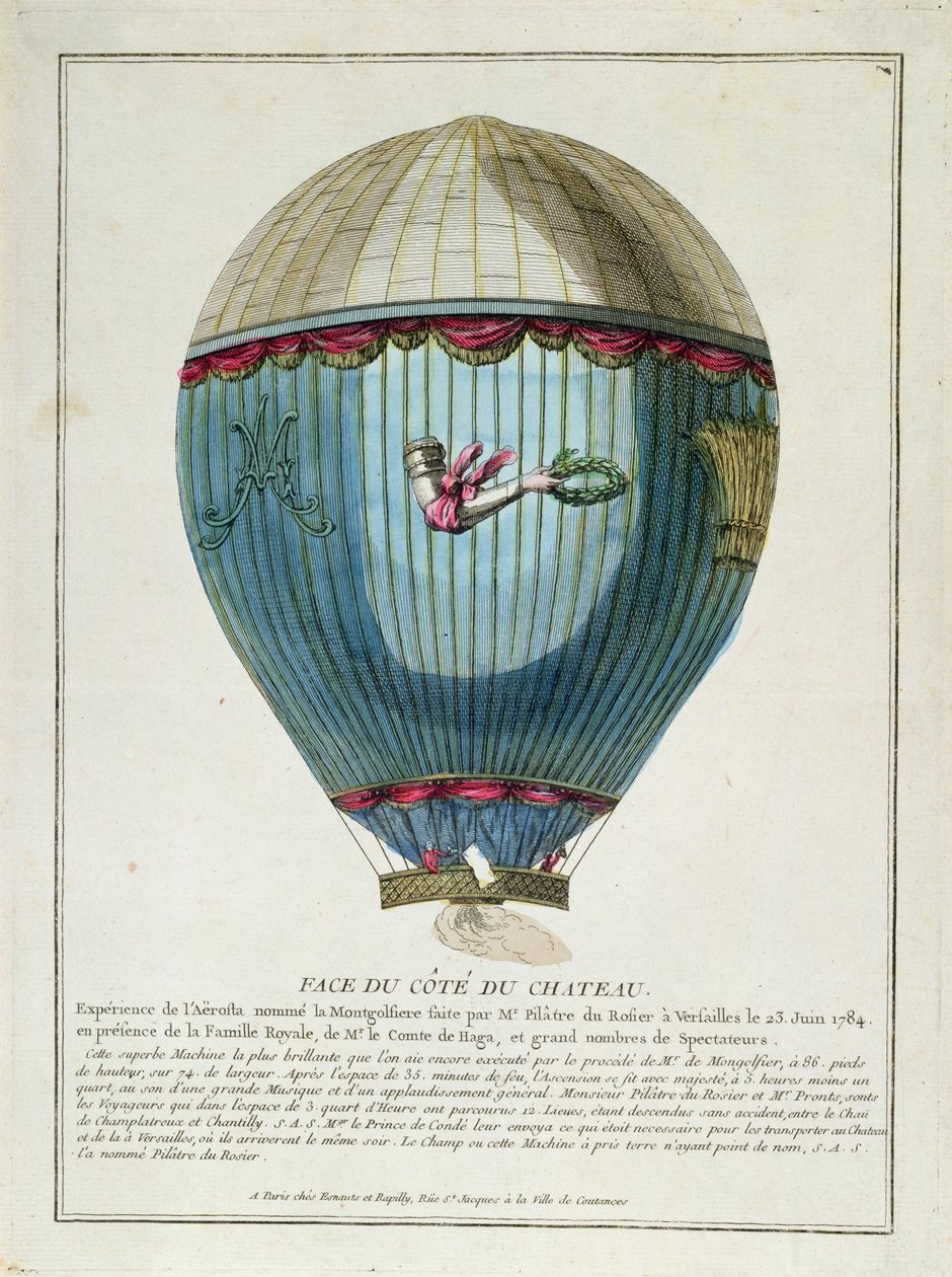 1784年6月23日Francois Pilatre de Rozier（1754-85）在凡尔赛使用的气球视图 作者 法语学校