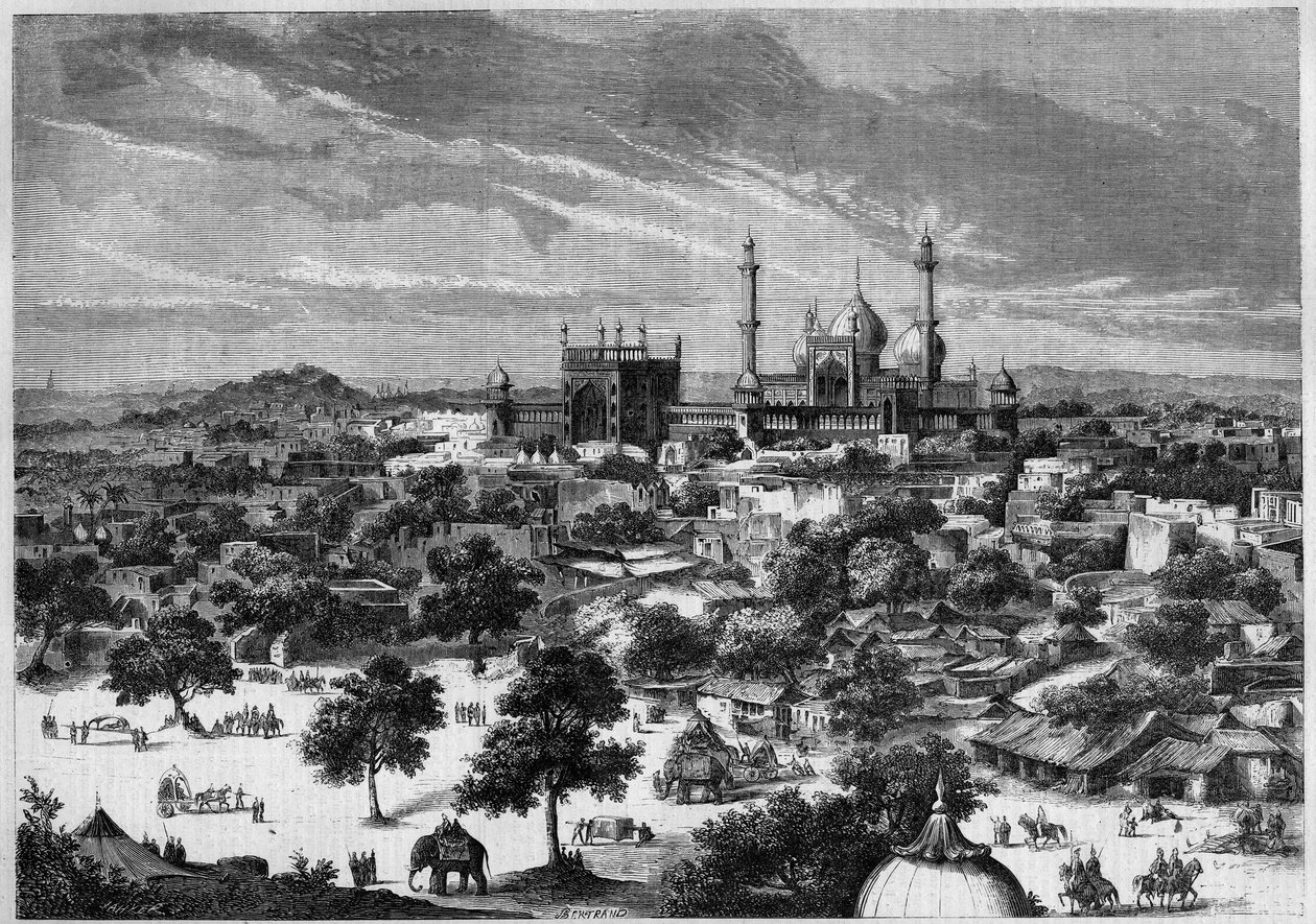 1857年的德里市（印度）景色。摘自亚历克西斯-索尔蒂科夫王子的素描。贝特朗在1857年8月29日 "世界画报 "第20期上的雕刻。 作者 法语学校