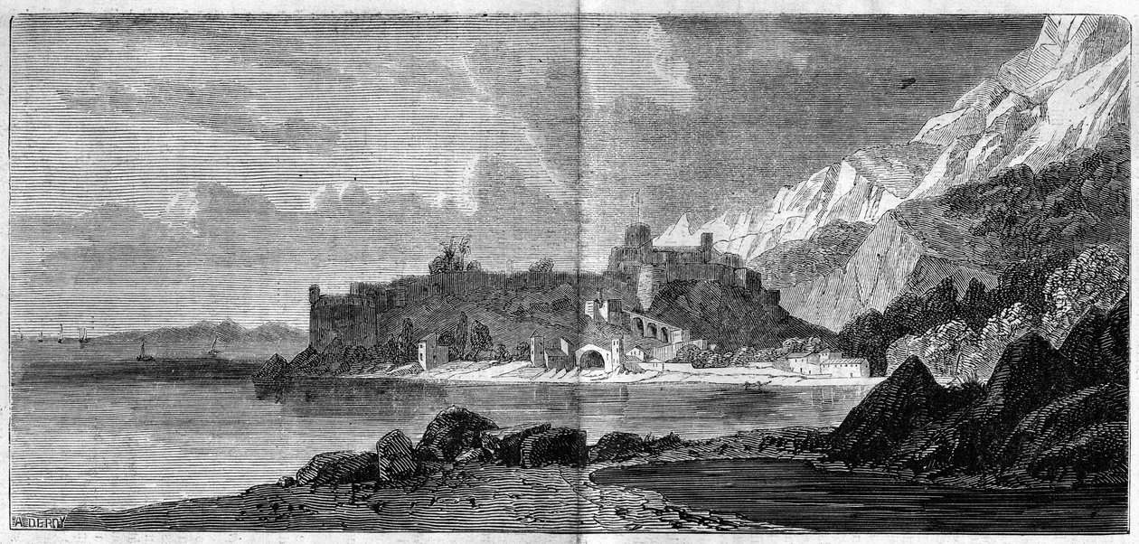 1860年的摩纳哥市景色。1860年4月14日《图解世界》第157期的版画。 作者 法语学校