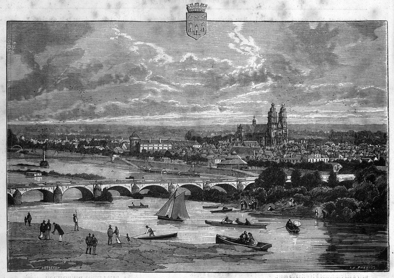 View of the city of Tours in the Indre et Loire. Engraving from 1880 in “La republique illustree”” private collection. 作者 法语学校