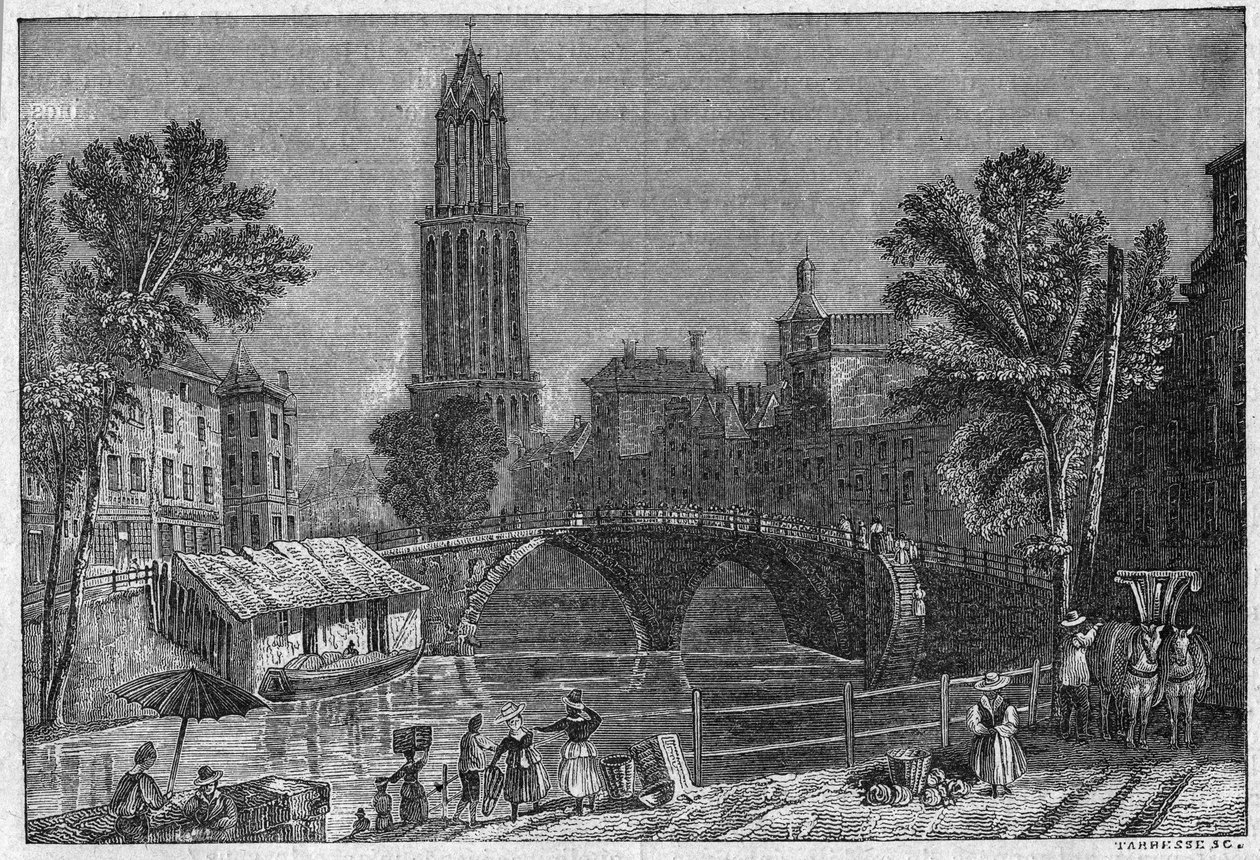 荷兰乌得勒支市的景色，19世纪末。1895年12月5日 "La gazette du dimanche "上的雕刻。 作者 法语学校