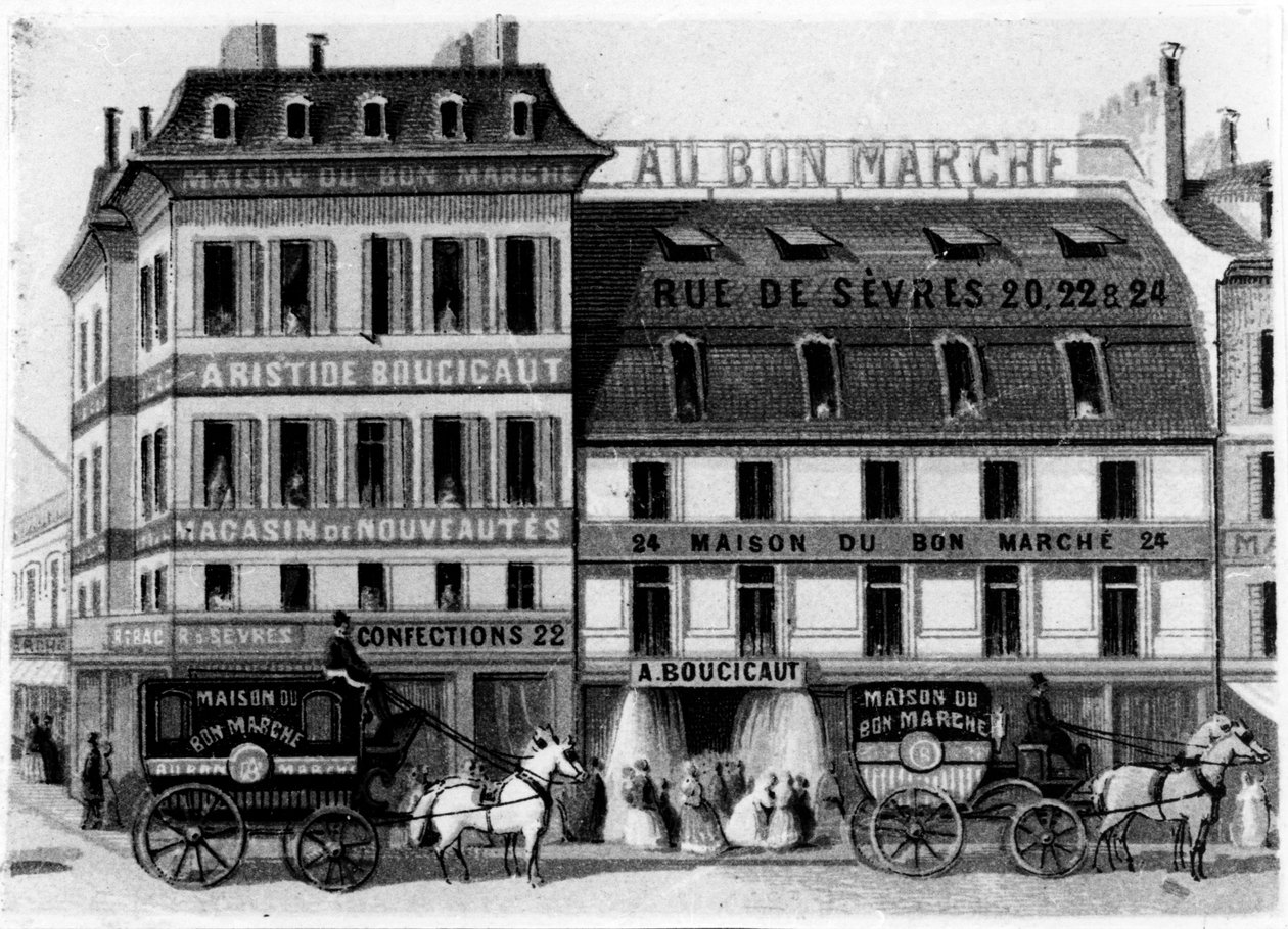 BonMarché商店的外部视图，ruedeSèvres，巴黎，c.1869 作者 法语学校