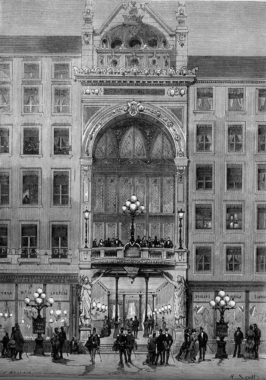 里昂Bellecour剧院的外景，由儒勒-沙特龙（1831-1884）于1879年建造。10月11日《世界画报》第1176期上的版画。 作者 法语学校