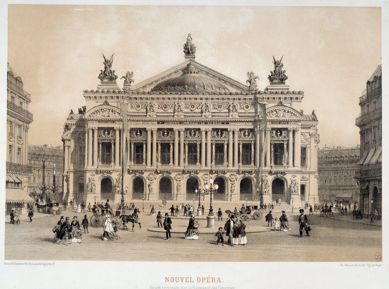 View of the facade of the Opera Garnier in Paris overlooking the Boulevard des Capucines. From 19th century watercolour Paris, Musee Carnavalet 作者 法语学校