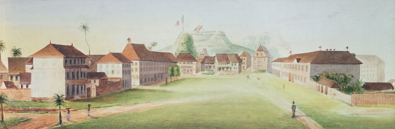 在卡宴，法属圭亚那，c的步兵营房的视图。 1840年（纸上wc） 作者 法语学校