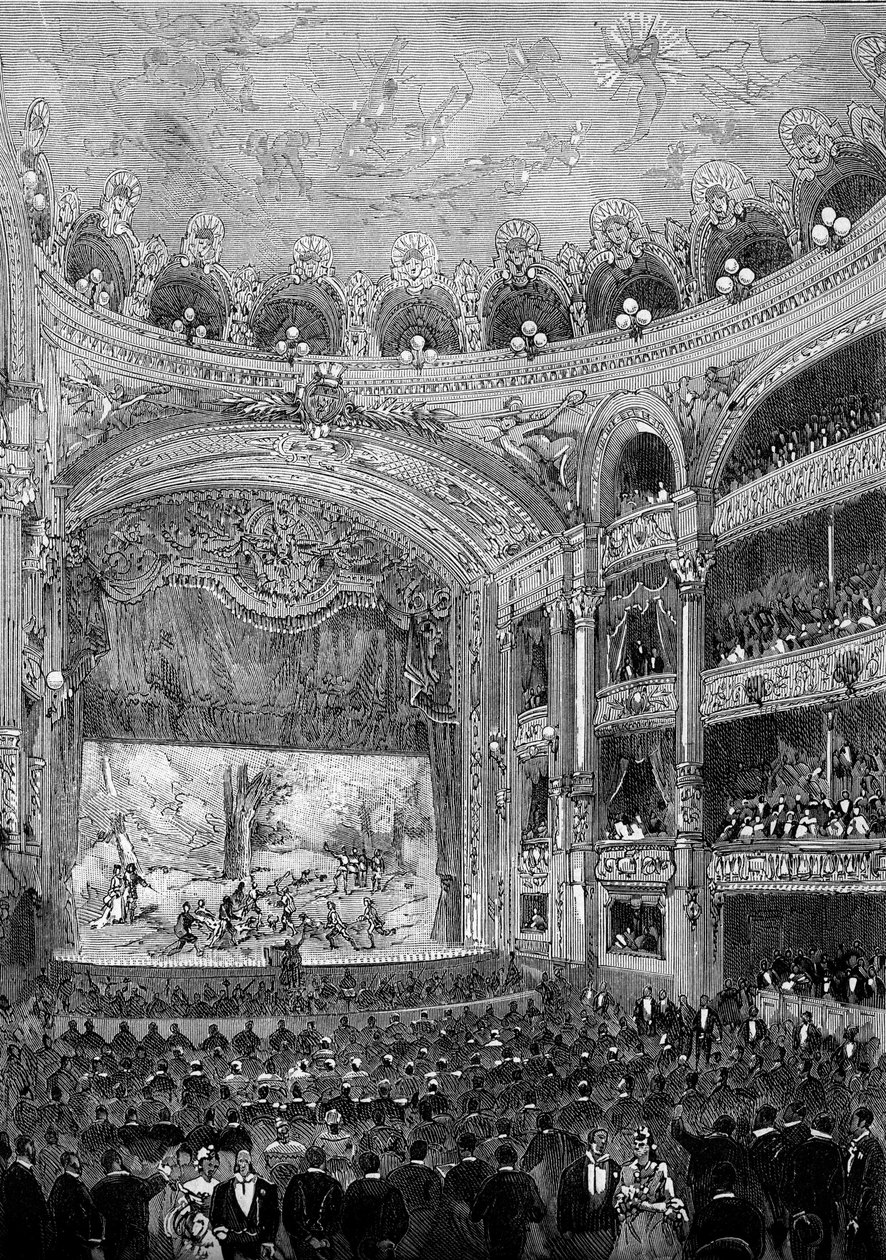 里昂Bellecour剧院大厅的景色，由Jules Chatron（1831-1884）于1879年建造。10月11日《世界画报》第1176期上的版画。 作者 法语学校