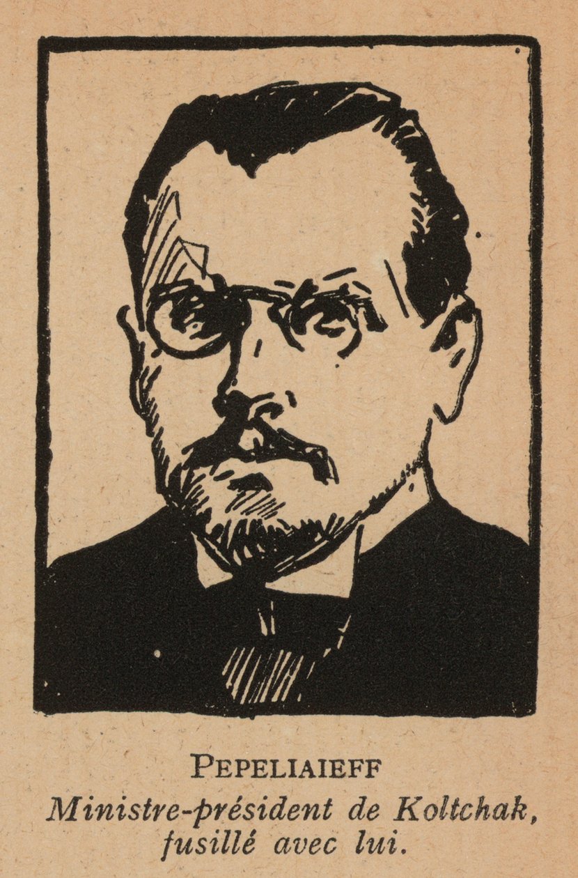 Viktor Pepelyayev，俄罗斯政治家，西伯利亚科尔察克上将的白俄政府总理，被布尔什维克处决（石版）。 作者 法语学校