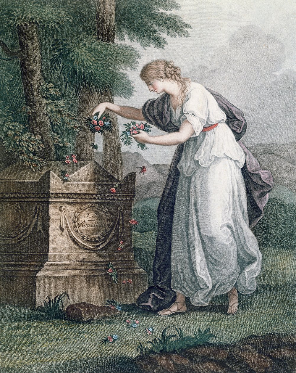 Virtue在1866年的Ermenonville（Jean Jacques Rousseau墓）Rousseau Tomb表示敬意（手工点画雕刻） 作者 法语学校