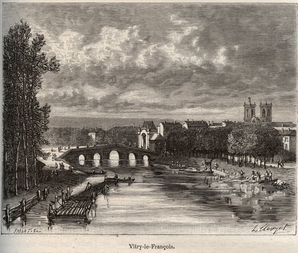 马恩省的Vitry-le-Francois（维特里-勒-弗朗索瓦）部门--V.A. Malt-Brown的《La France illustree：地理、历史、统计管理》中的雕刻。1884 作者 法语学校