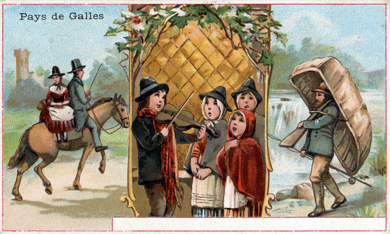 威尔士，饮料ChicoréeàlaBergère的促销卡片，描绘威尔士生活，1890年（另见488432） 作者 法语学校