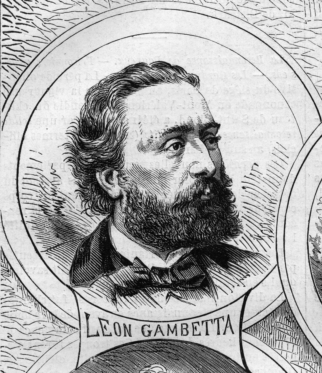 1870年战争--国防政府：1870年临时政府成员莱昂-甘贝塔（1838-1882）的画像。10月22日《世界画报》第706期上的版画。 作者 法语学校