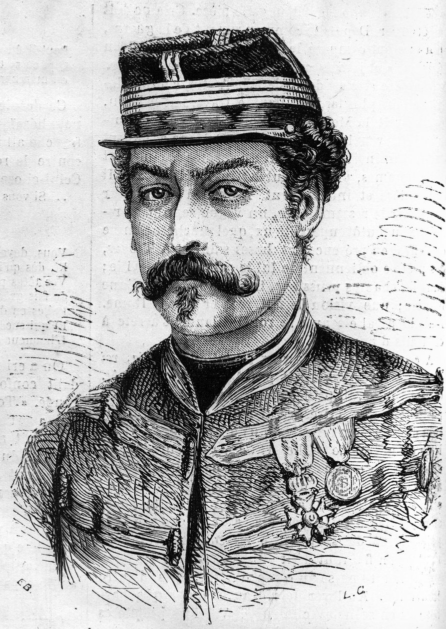 1870年的战争：莱昂-弗兰切蒂（Leon Franchetti，1834-1870）的肖像，法国士兵，塞纳河童子军的指挥官。1870年12月17日《世界画报》第714期的版画。 作者 法语学校