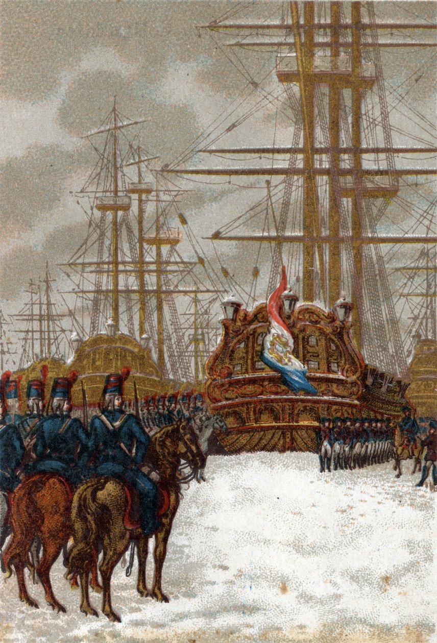 法国大革命时期的战争。在荷兰的赫尔德（Helder）捕获荷兰舰队（1794年12月底-1795年1月初）：舰队被皮切格鲁将军的骑兵带走，而冰层阻止了船只的任何行动。 作者 法语学校