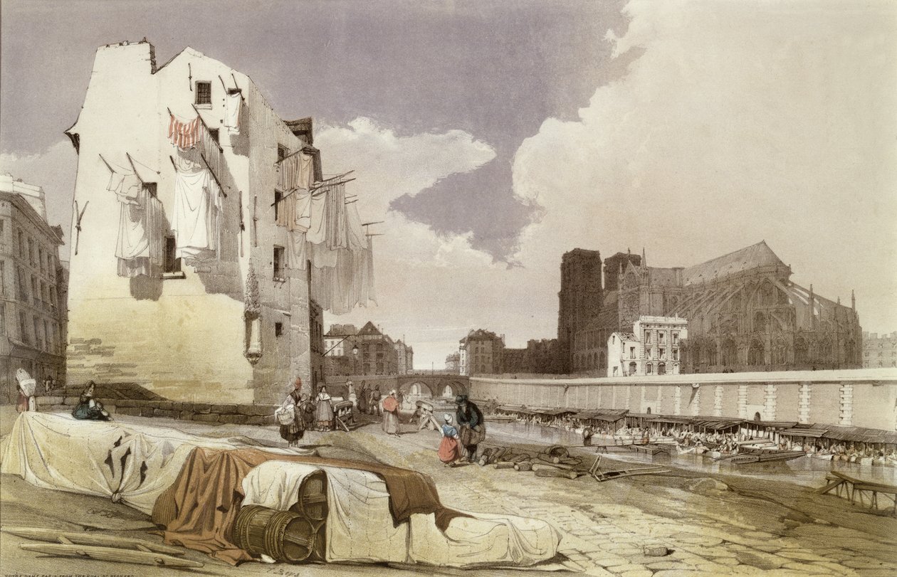 Washerwomen在Quai Montebello的Lavoirs，1840 作者 法语学校